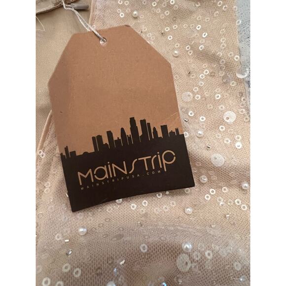 NWT Mainstrip Women's Harlow Sequin Pearl Puff Sleeve Cream Mini Dress Small - Picture 5 of 13